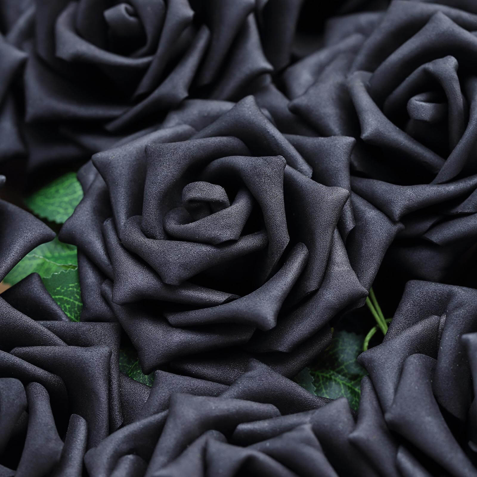 24 Roses Black Artificial Foam Flowers With Stem Wire and Leaves 5