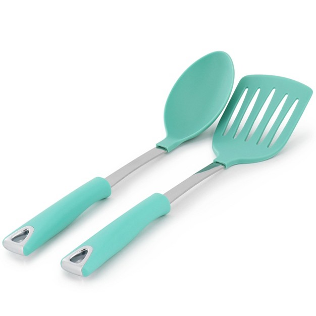 Martha Stewart Everyday Drexler 2 Piece Slotted Turner And Serving Spoon Set In Turquoise