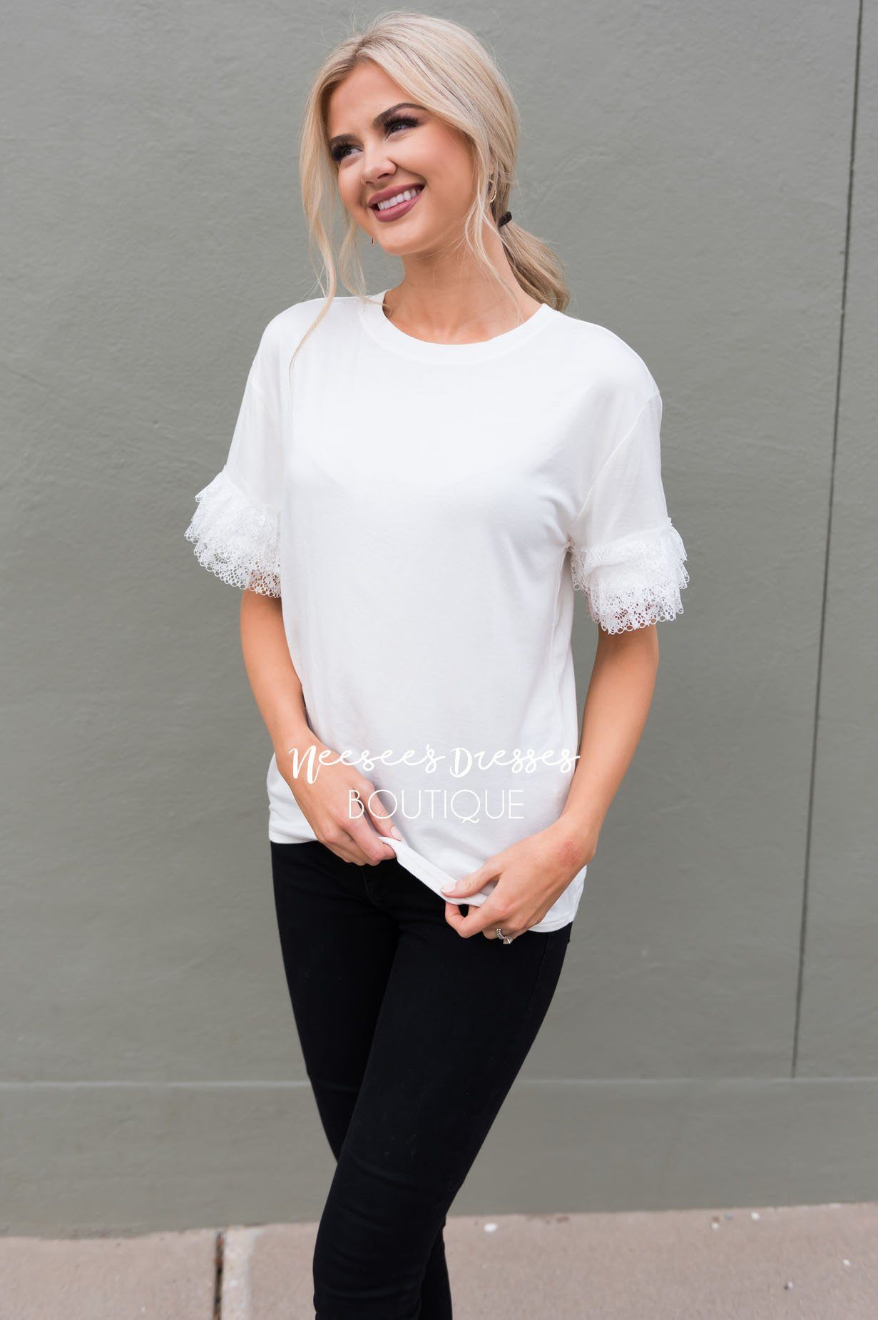 Faint of Heart Lace Sleeve Top