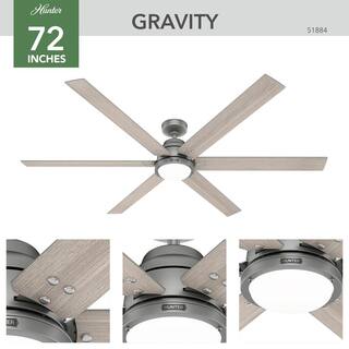 Hunter Gravity 72 in. Integrated LED Indoor Matte Silver Smart Ceiling Fan with Light Kit and Remote Included 51884