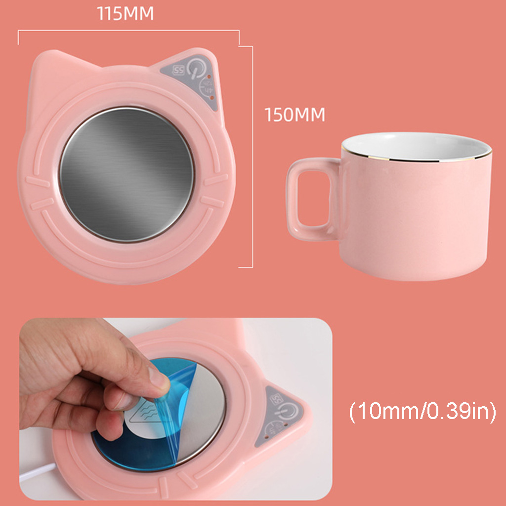 ZUARFY Cute Cat Coffee Mug Warmer Pad and Cups Electric Power Cup Warmer Heat Beverage Mug Mat Keep Warm Coffee Tea Electric pad