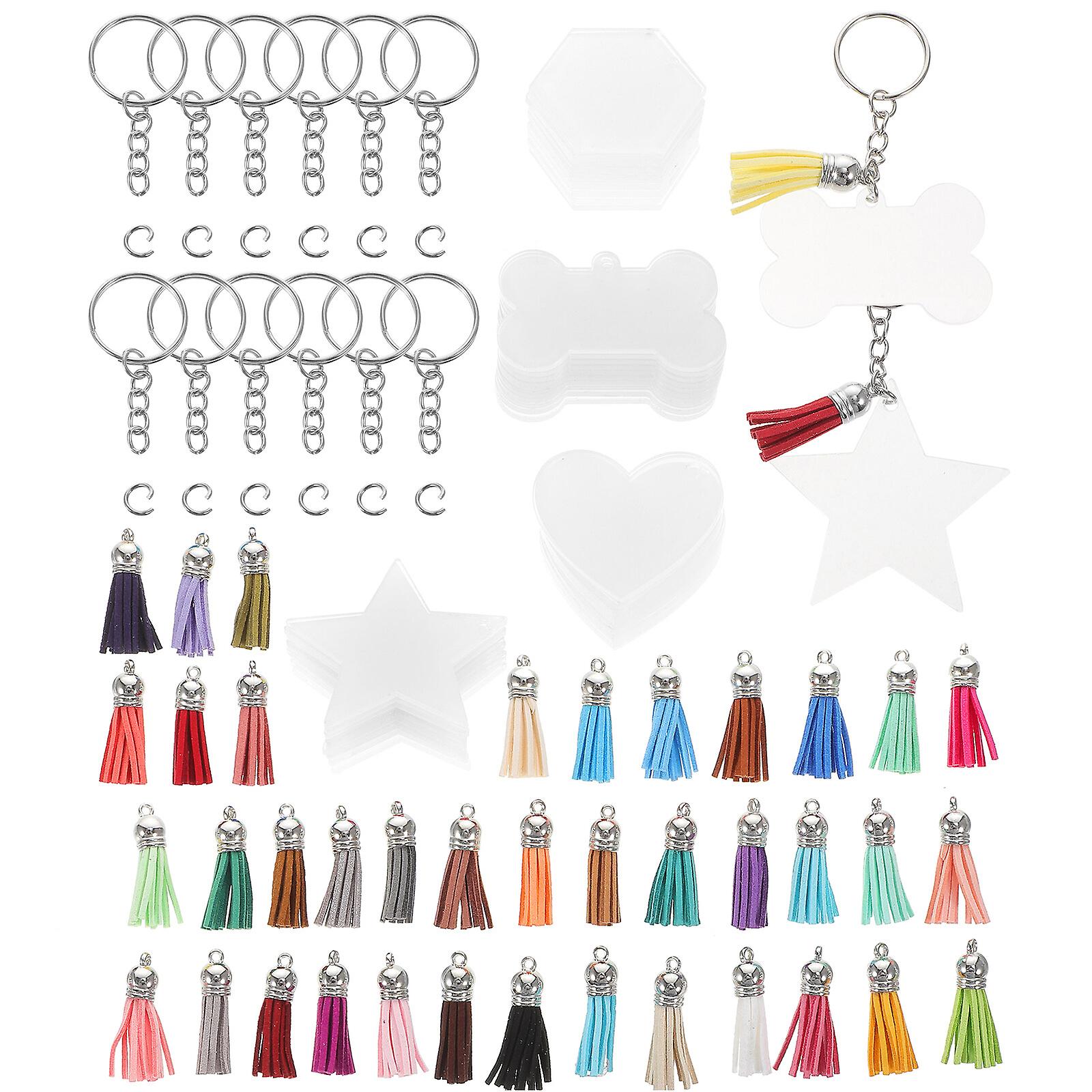 1 Set Of Acrylic Keychains Blank With Key Rings Diy Tassels Key Chain Material