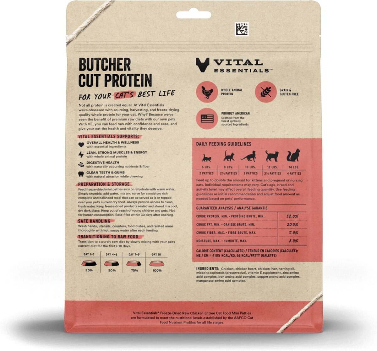 Vital Essentials Chicken Dinner Patties Grain-Free Limited Ingredient Freeze-Dried Cat Food