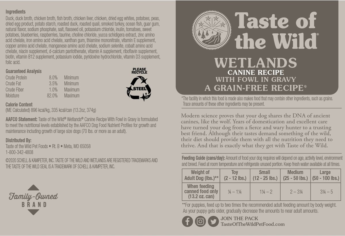 Taste of the Wild Wetlands Grain-Free Fowl in Gravy Canned Dog Food