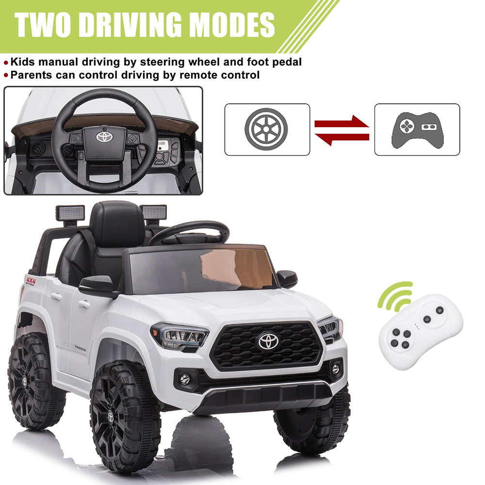 uhomepro Toyota Tacoma 12V Kids Ride On Truck Car w/ Parent Remote Control, LED Lights, MP3 Player, Horn, White