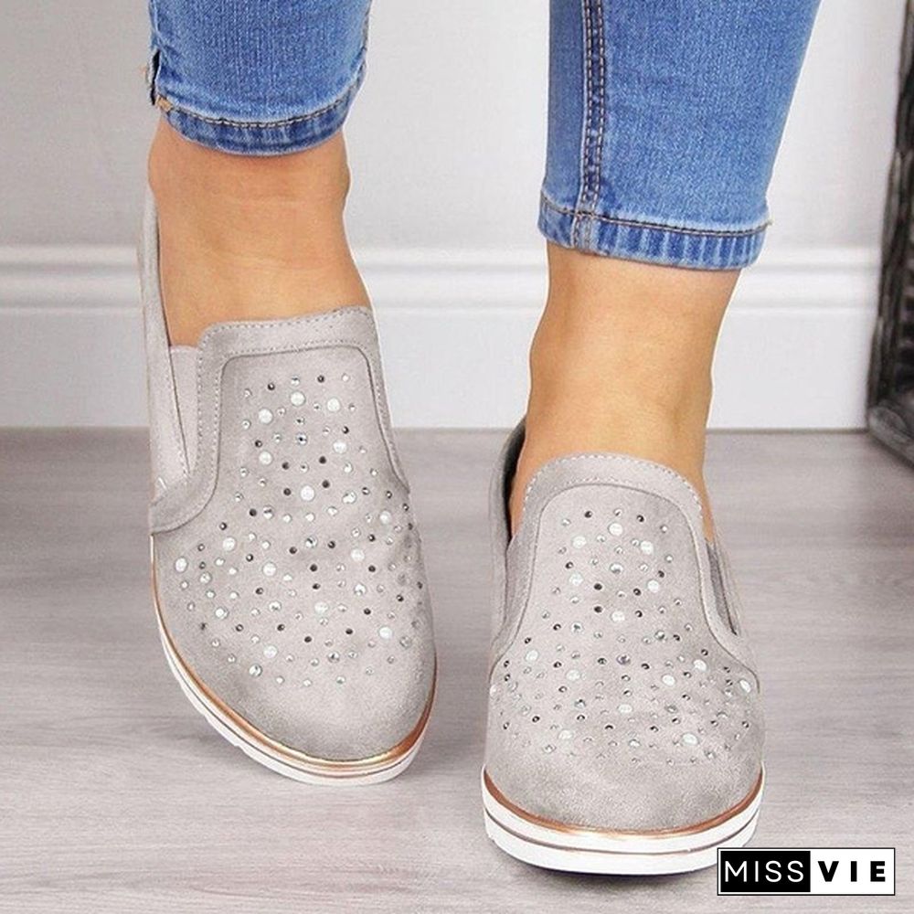 Women Casual Thick Sole Single Shoes Rhinestones Sandals Breathable Wedge Shoes