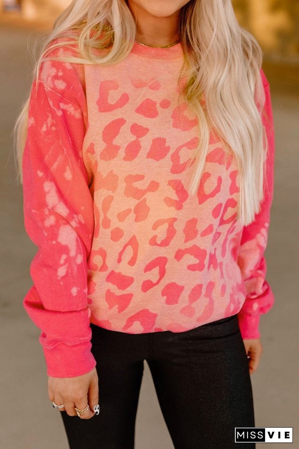 Pink Bleached Cheetah Print Sweatshirt