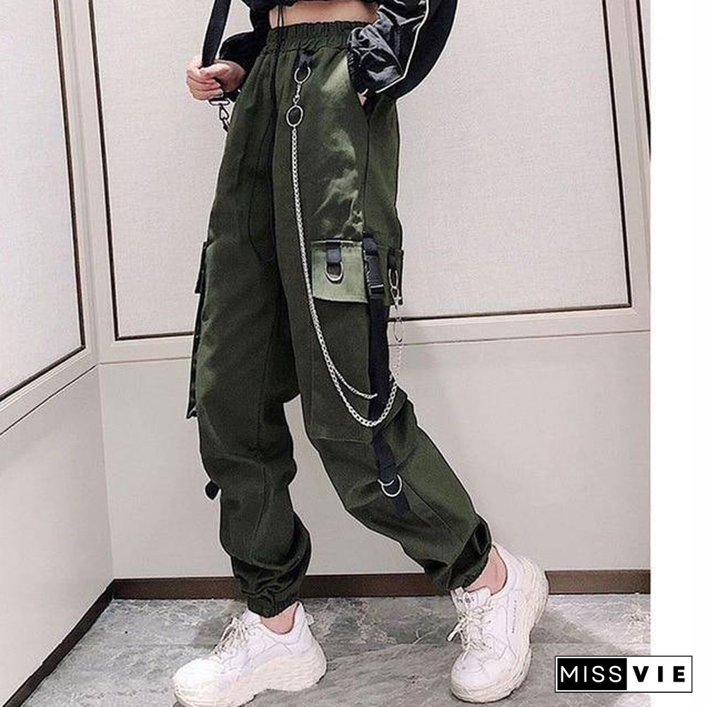 Women Elastic Waist Loose Streetwear Cargo Pants Female Fashion Ankle-length Jogging Sport Trousers Ladies Plus Szie Casual Pant