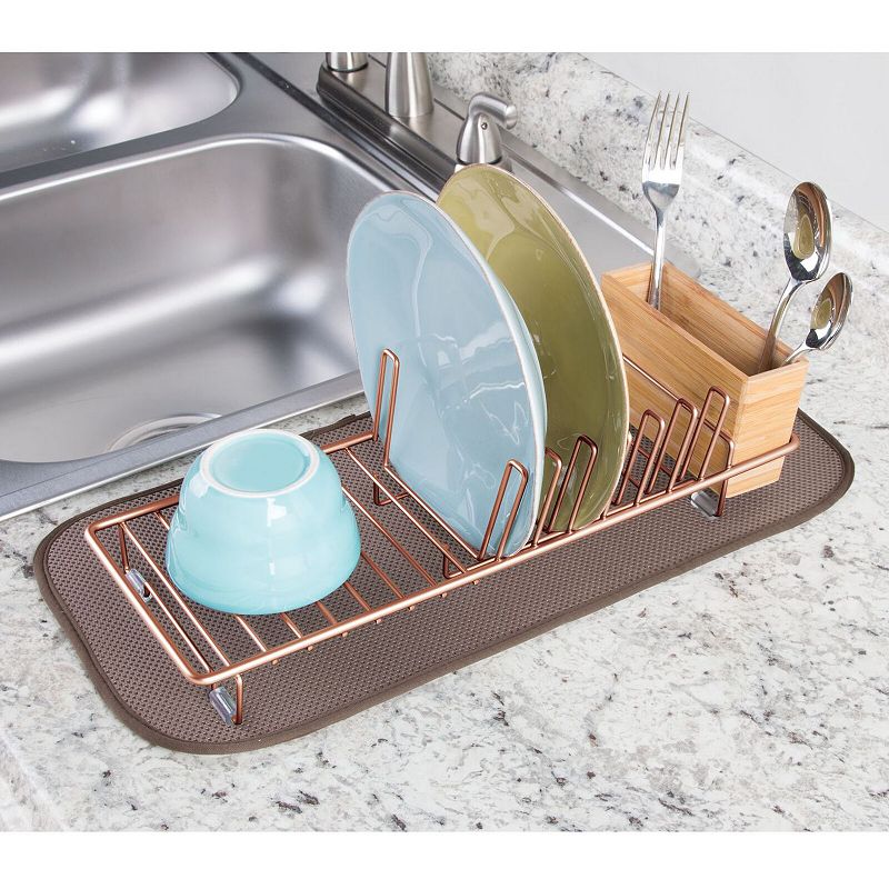 mDesign Compact Countertop， Sink Dish Drying Rack，   Caddy