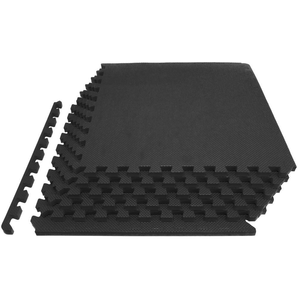 PROSOURCEFIT Thick Exercise Puzzle Mat Black 24 in. x 24 in. x 0.75 in. EVA Foam Interlocking Anti-Fatigue (6-pack) (24 sq. ft.) ps-2997-extp-black