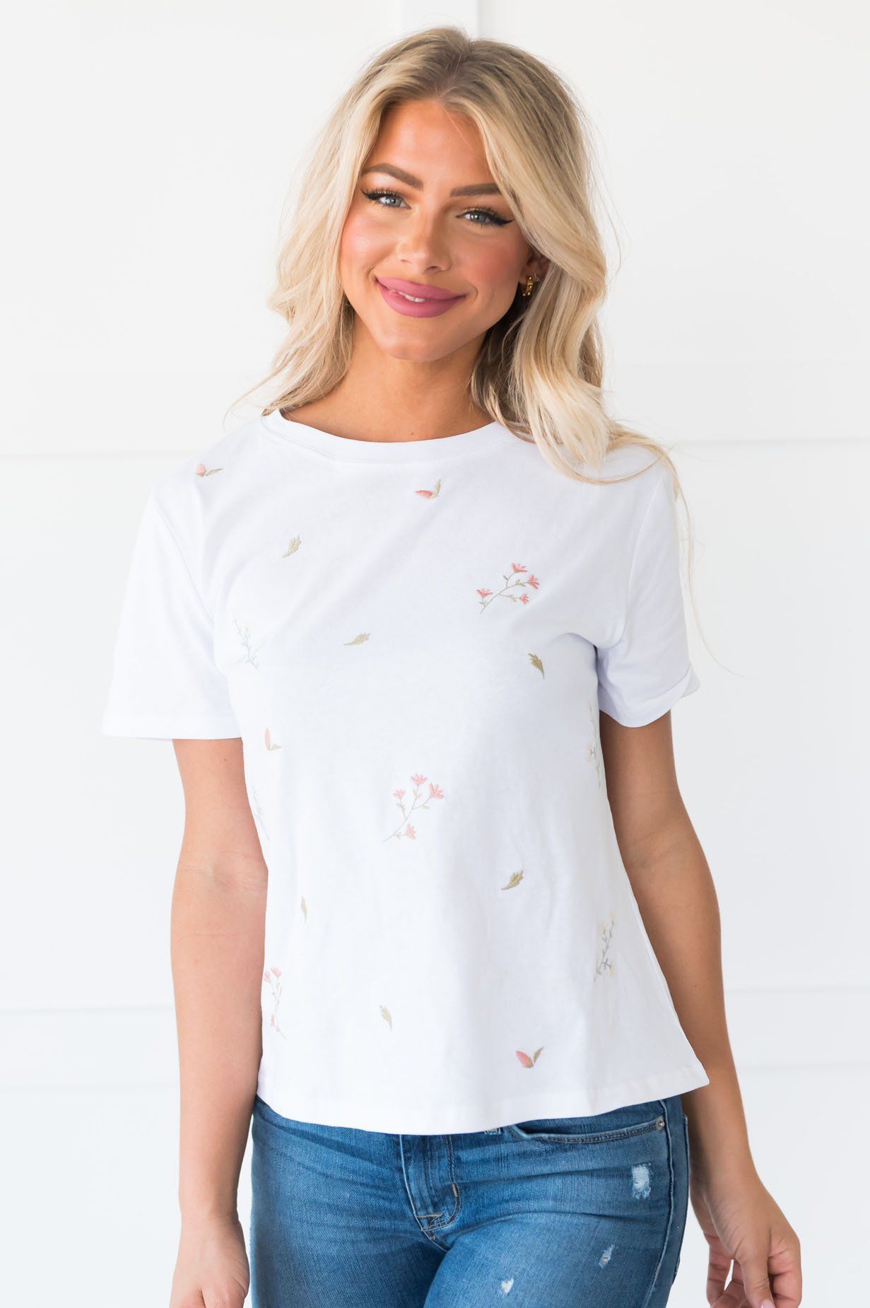 Floral Bliss Embroidered Modest Blouse