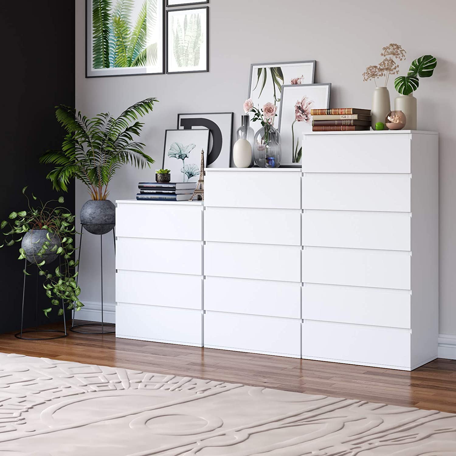 Homfa 5 Drawer White Dresser, Modern Storage Cabinet for Bedroom, White Chest of Drawers Wood Organizer for Living Room