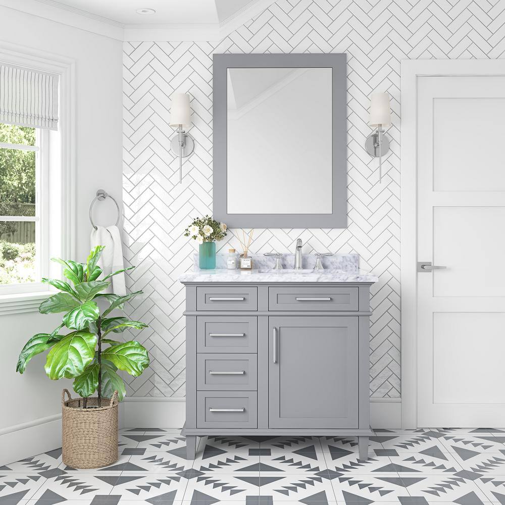 Home Decorators Collection Sonoma 36 in. W x 22.1 in. D x 34.3 in. H Freestanding Bath Vanity in Pebble Gray with Carrara Marble Top 8105100240