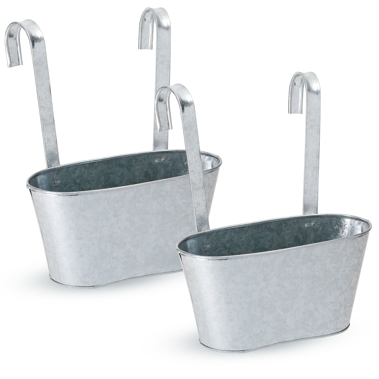 2 Pack Large Galvanized Metal Hanging Bucket Planter Flower Pots for Railing, Fence, Balcony, Wall Decor, and Garden, Indoors and Outdoors, 5 x 4.5 x 10 in