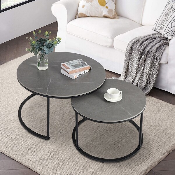 Round Black Grey Nesting Coffee Table (Set of 2)