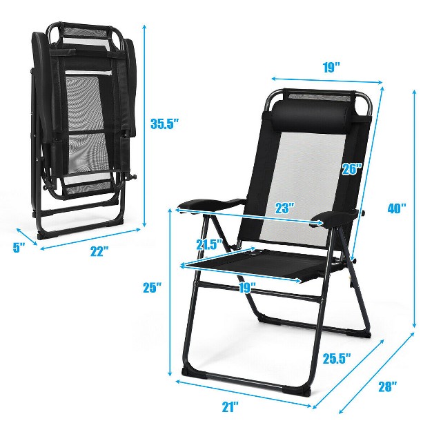 Costway 2pc Folding Chairs Adjustable Reclining Chairs With Headrest Patio Garden Grey black