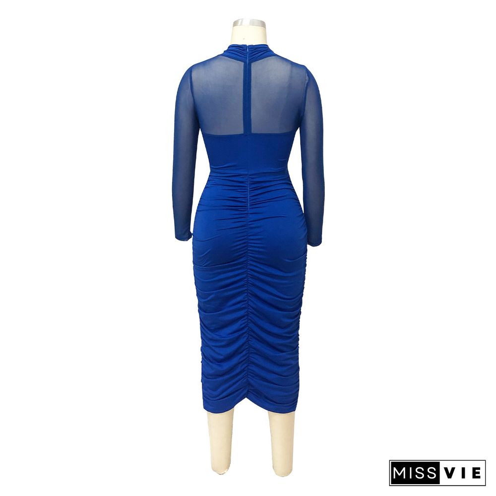 Mesh Patchwork Cut Out Ruched Bodycon Dresses