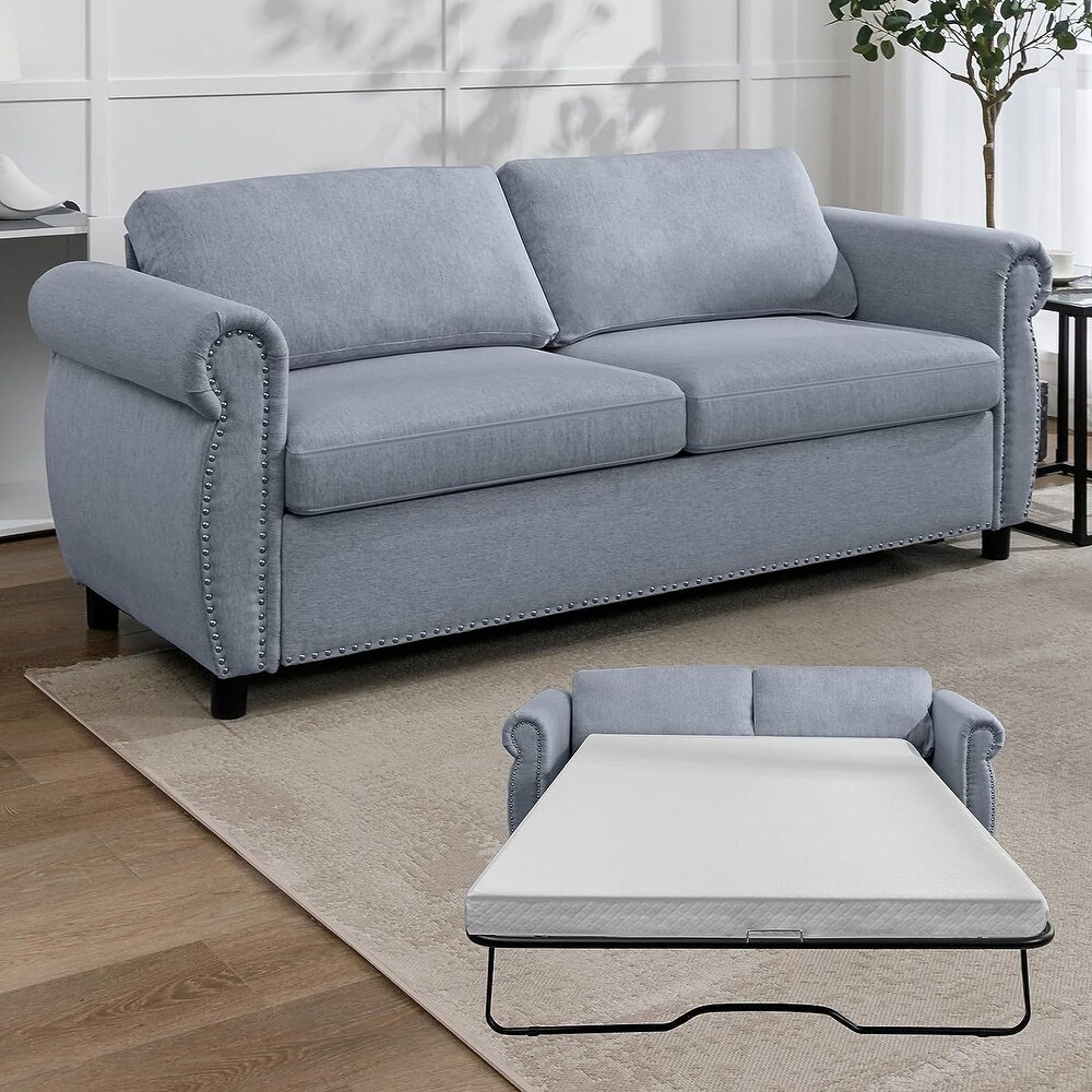 Mixoy Pull Out 2 in 1 Sleeper Sofa Bed with Mattress Convertible Upholstered Loveseat Sofa with Nailhead