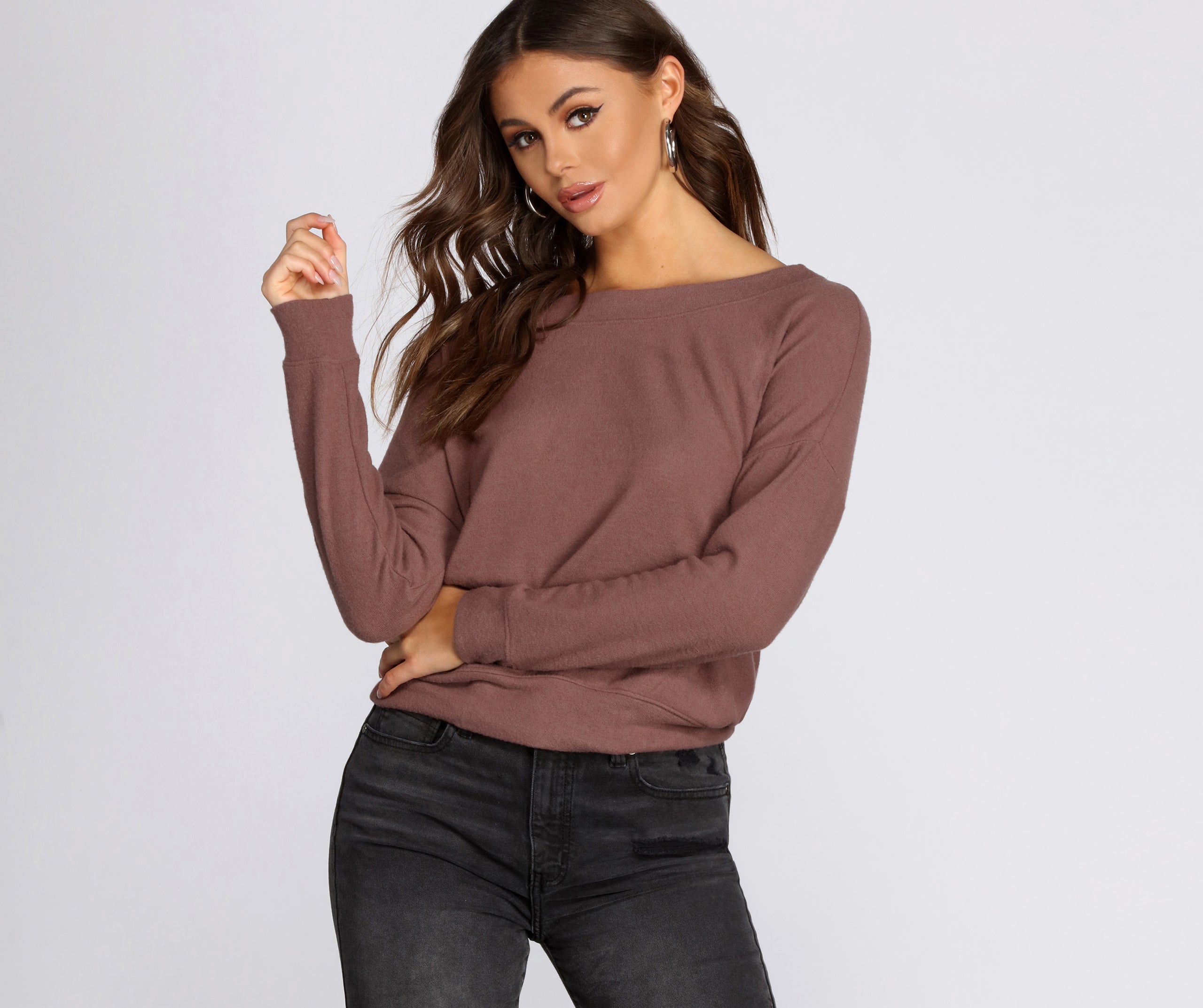 Brushed Knit Boat Neck Pullover