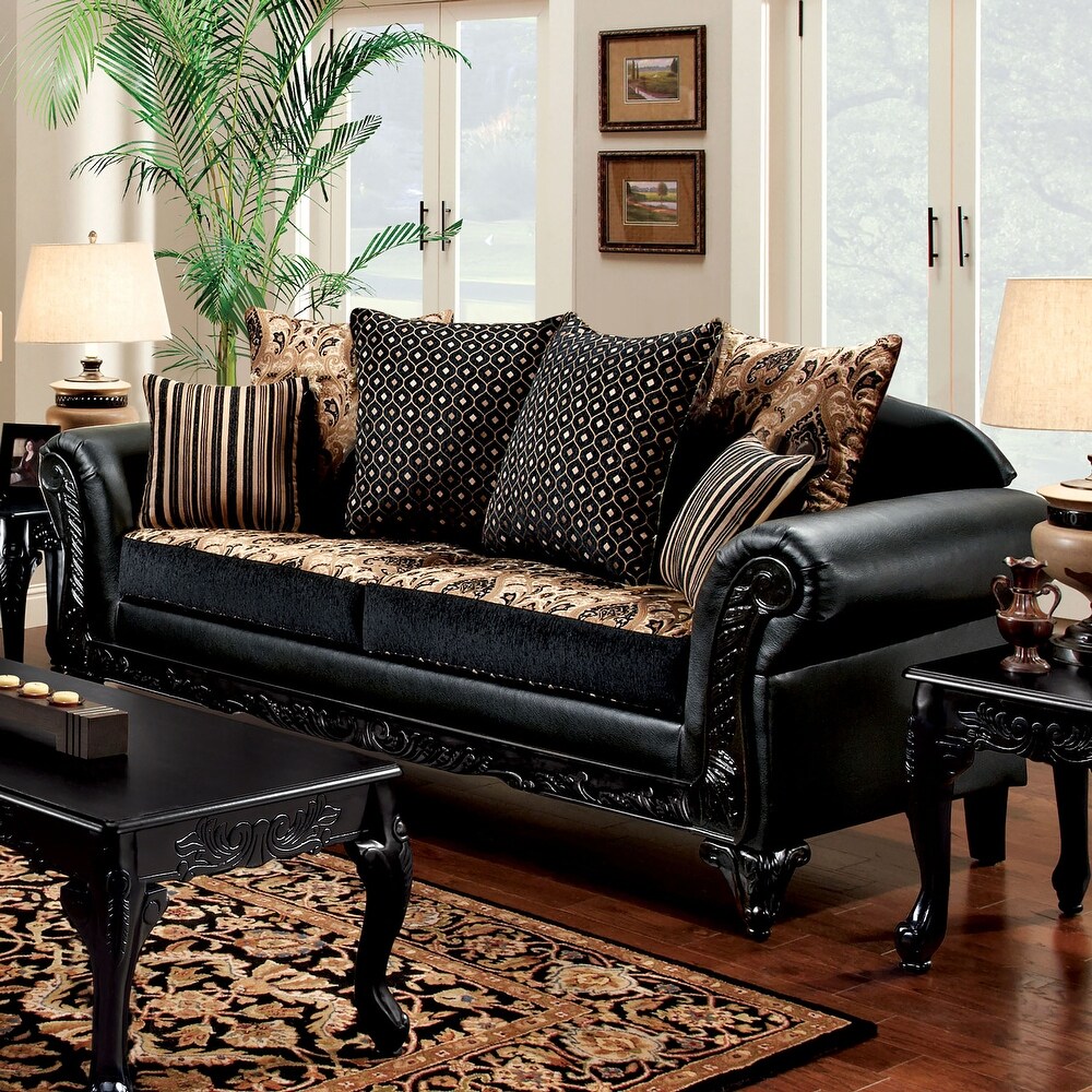 Chateau Traditional Black Faux Leather 2 Piece Sofa Set by Furniture of America