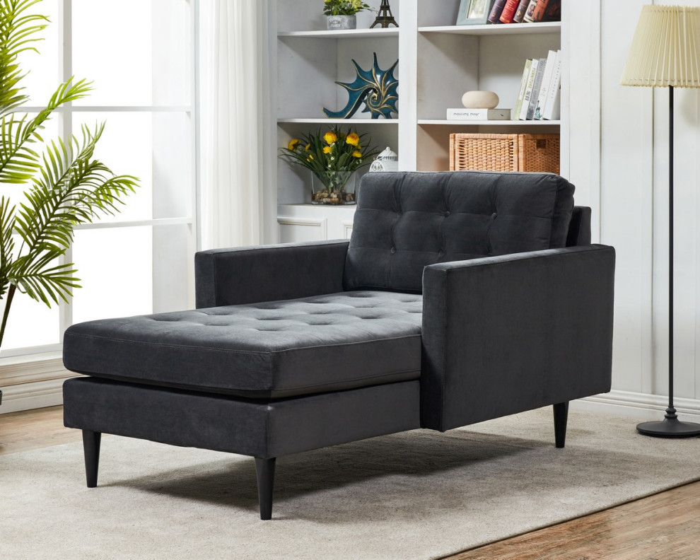 Raymond Tufted Chaise Dark Gray   Midcentury   Indoor Chaise Lounge Chairs   by Virgil Stanis Design  Houzz