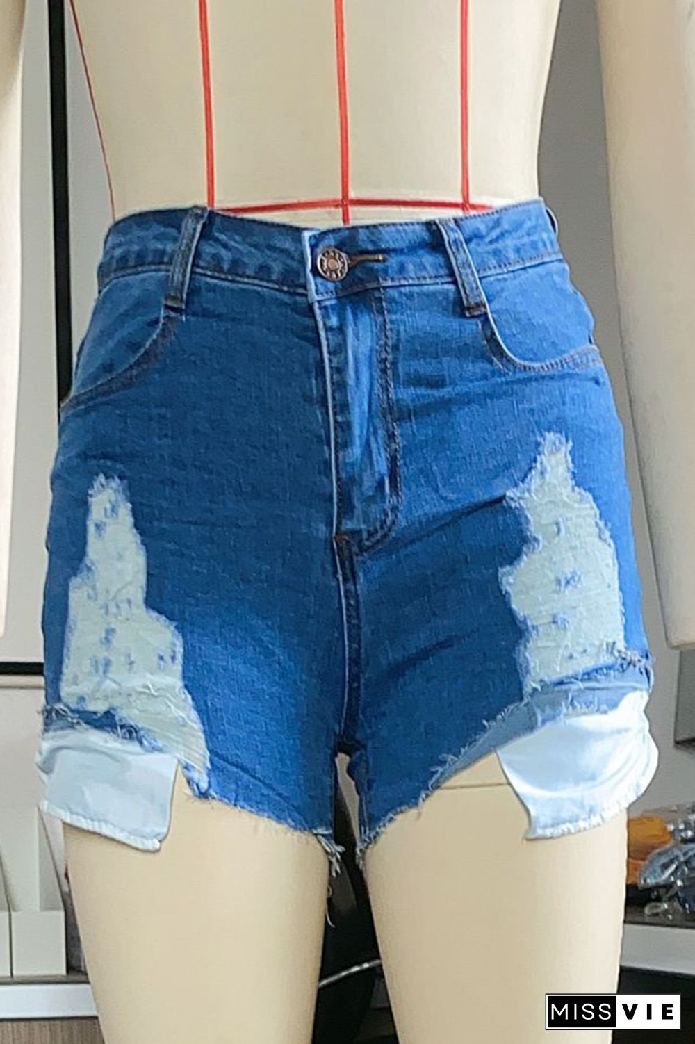 Light Blue Pocket Denim Shorts Wholesale