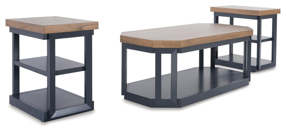 3 Pieces Coffee Table Set  Dark Blue Slate Wooden Base With Light Brown Top   Modern   Coffee Tables   by Decor Love  Houzz