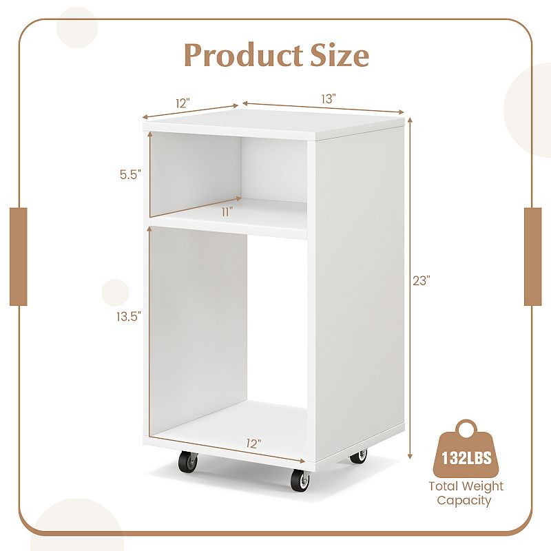 Mobile File Cabinet Wooden Printer Stand Vertical Storage Organizer - White