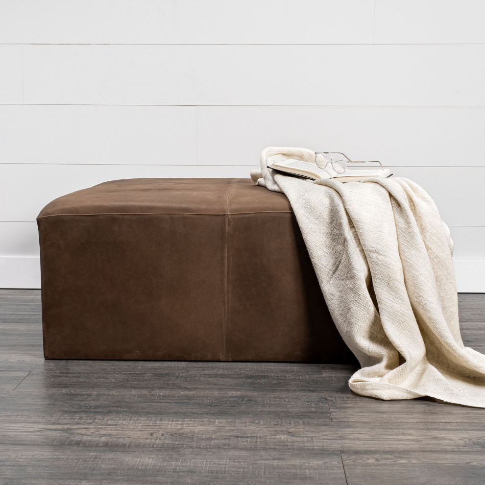 Brown Leather Wrapped Ottoman   Contemporary   Footstools And Ottomans   by UStradeENT LLC  Houzz