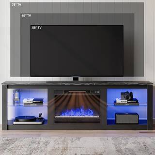 Bestier 70.8 in. Black TV Stand with Fireplace Fits TVs up to 75 in. LED Entertainment Center 1009660581