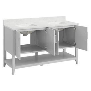 Home Decorators Collection Baybarn 60 in. W x 22 in. D x 35 in. H Double Sink Bath Vanity in Light Gray with Engineered Carrara Top and Sink 1924VA60-242925