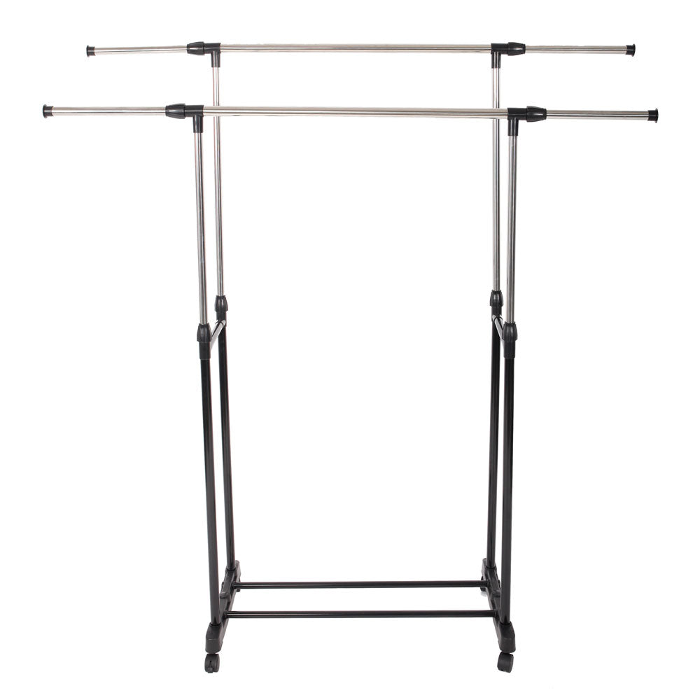 Zimtown Adjustable Double Rod Garment Rack Rolling Bar Rail Rack Clothes Hanger Shoes