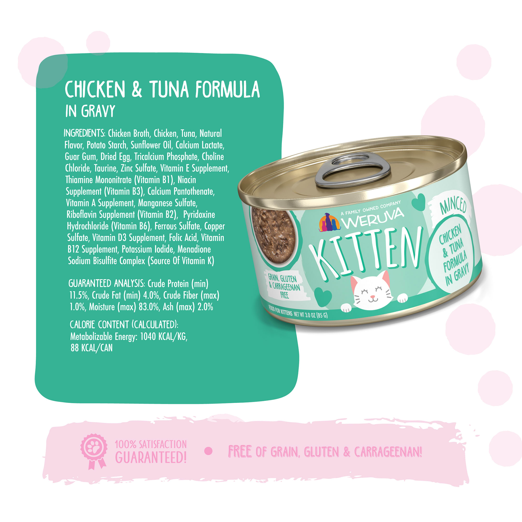 Weruva Kitten Minced Chicken  Tuna Formula in Gravy Wet Cat Food， 3 oz.， Case of 12