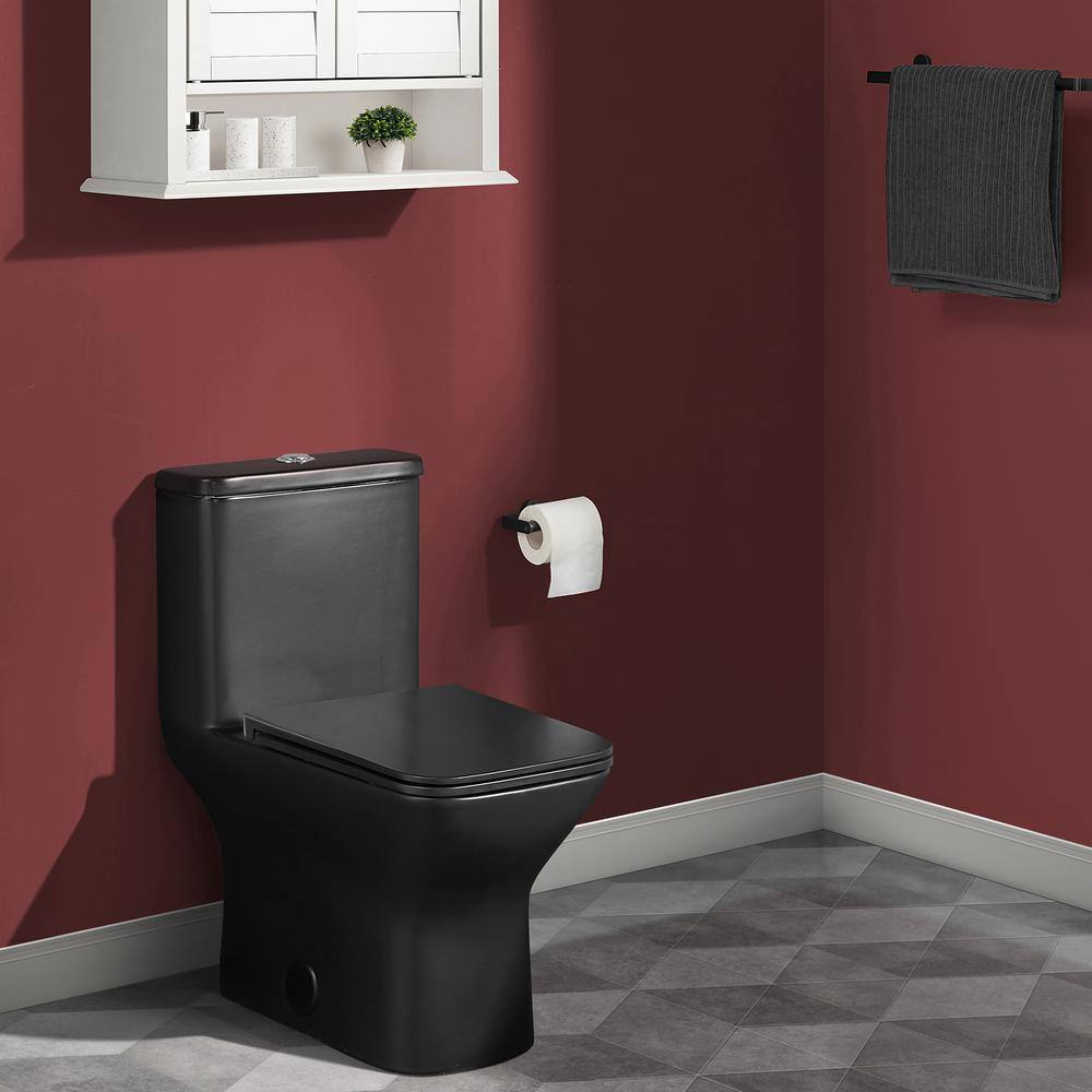 Swiss Madison Carre 1-Piece 0.81.28 GPF Dual Flush Square Toilet in Matte Black Seat Included SM-1T256MB