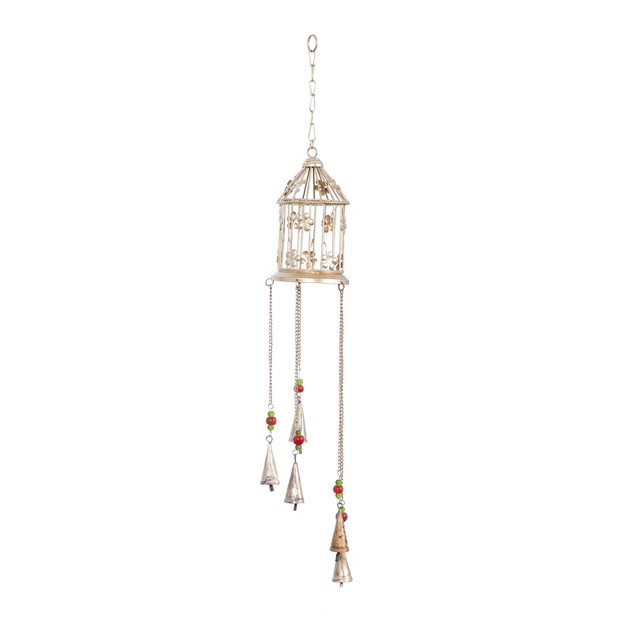 Iron Eclectic Floral Birdcage Windchime Gold red green Olivia amp May