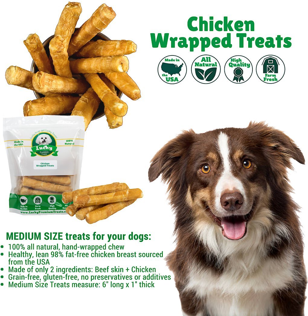 Lucky Premium Treats Medium Chicken Wrapped Rawhide Dog Treats