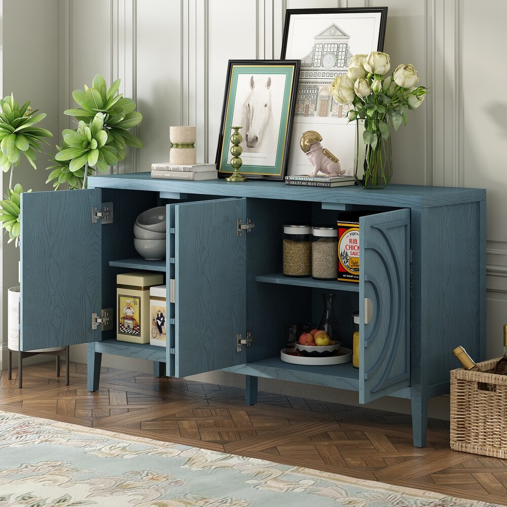 Retro Sideboard with Circular Groove Design and Metal Handle