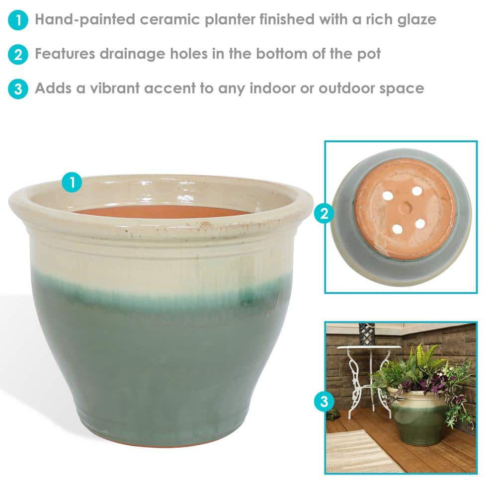 Sunnydaze Studio 18 in. Seafoam Ceramic IndoorOutdoor Planter AP-940