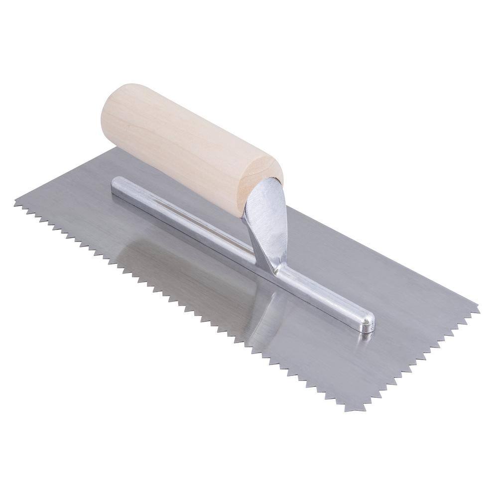 ROBERTS 14 in. x 316 in. Tiger Tooth V-Notch Wood Handle Flooring Trowel 49767