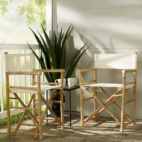 Set of 2 Pieces Iron Bamboo Director Chair  White Canvas  35 quotH   Asian   Folding Chairs And Stools   by Master Garden Products  Houzz