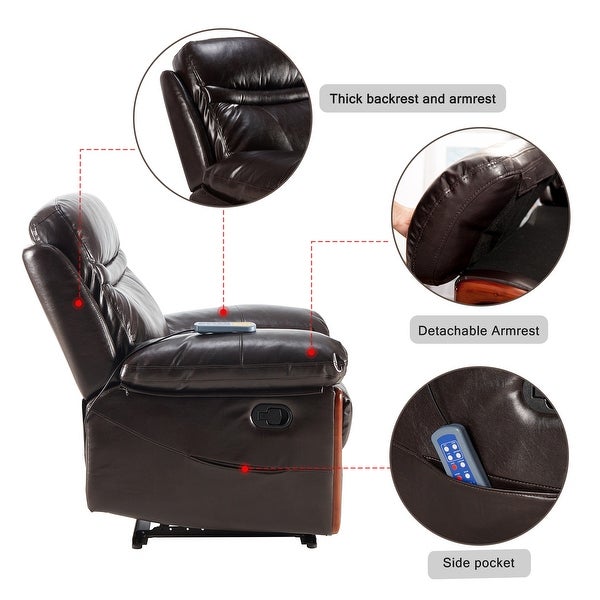 150-Degree Massage Recliner Extending Footrest PU Leather Sofa Chair with Remote Controller Heating and Massage Vibrating