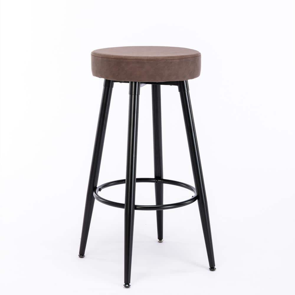 mieres 28 in. H Industrial PU Leather Bar Stools Round Kitchen Counter Stools Bar Chairs with Metal Leg (Set of 2) YWZW1143412041