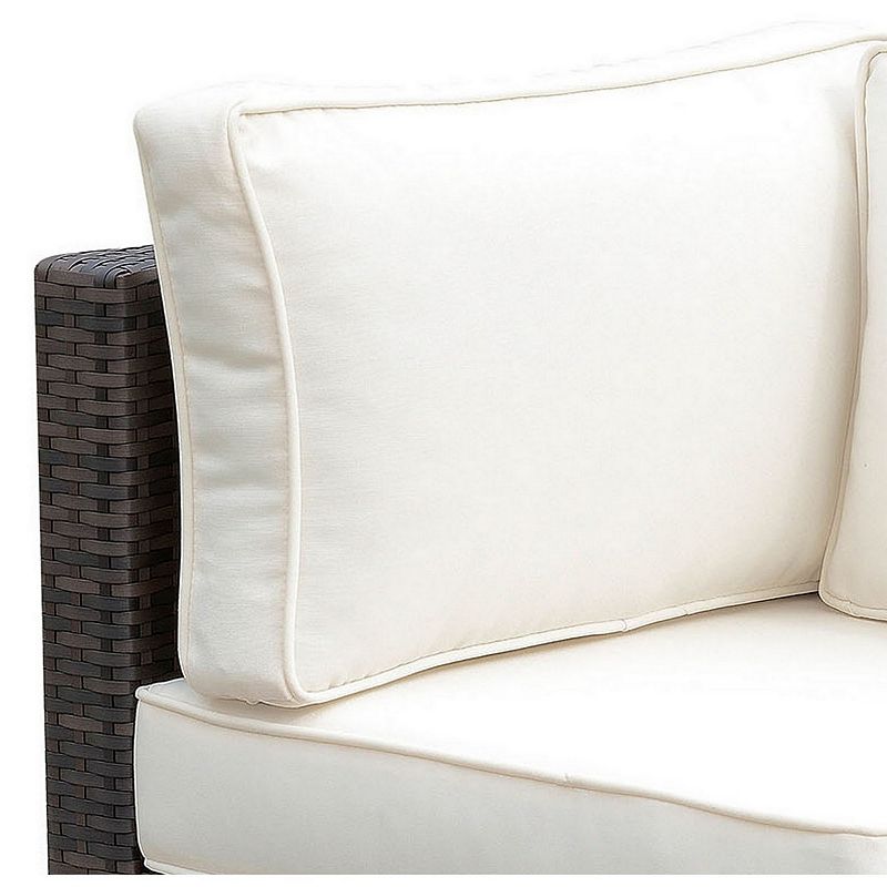 Faux Rattan Corner Chair with 1 Seat and 2 Back Cushions， Brown And Ivory