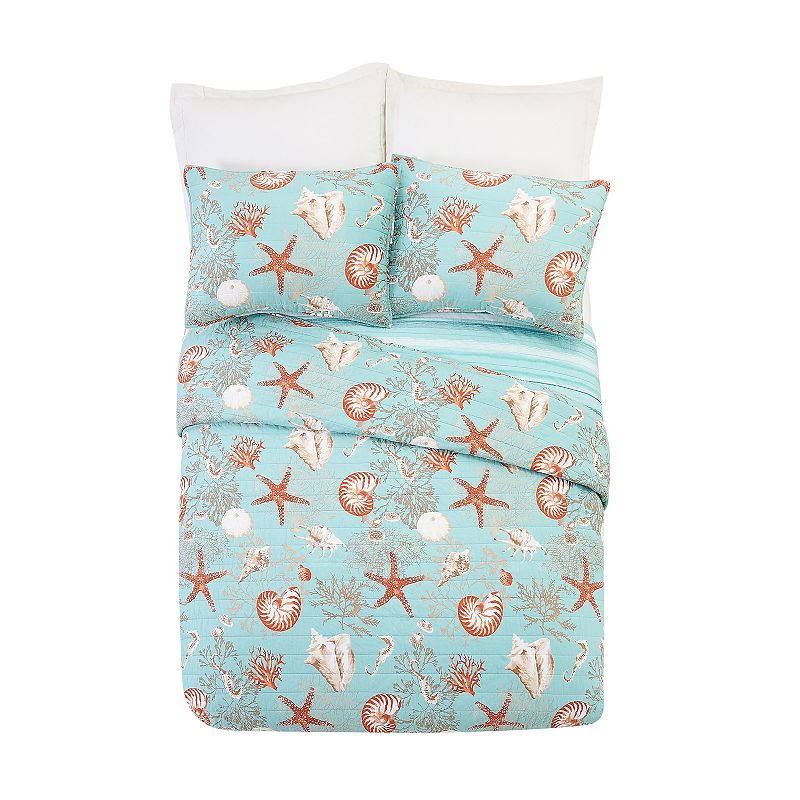 Modern Heirloom Starfish and Shells Quilt Set and Shams