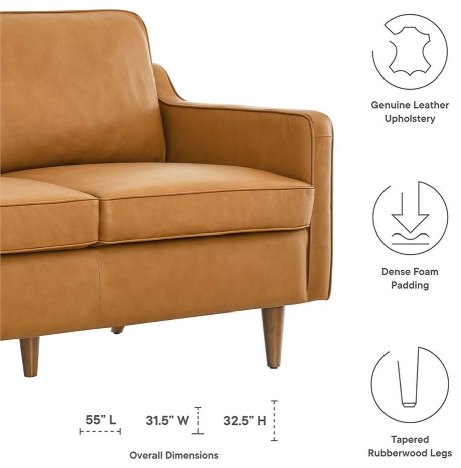 Modway Impart Modern Cushion Back Genuine Leather Upholstered Loveseat in Tan   Midcentury   Loveseats   by Homesquare  Houzz