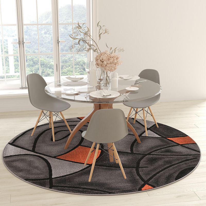 Masada Rugs Masada Rugs Trendz Collection 7'x7' Round Modern Contemporary Round Area Rug in Orange， Gray， and Black