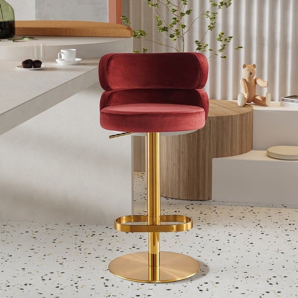 Upholstered Height-adjustable Rounded Mid-back Barstool