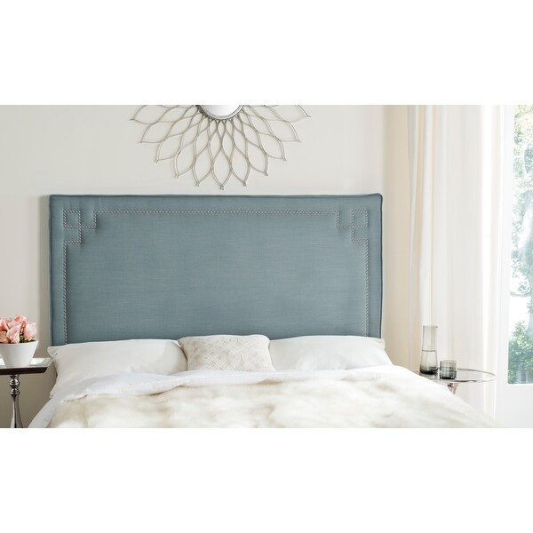 SAFAVIEH Remington Sky Blue Linen Blend Upholstered Greek Key Headboard (Full) - - 9989324