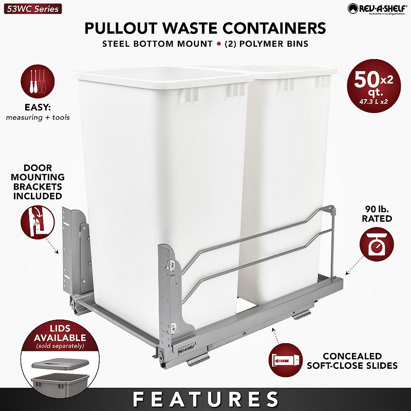 Rev-a-shelf Double Pull Out Trash Can 50 Qt With Soft-close， 53wc-2150scdm-211