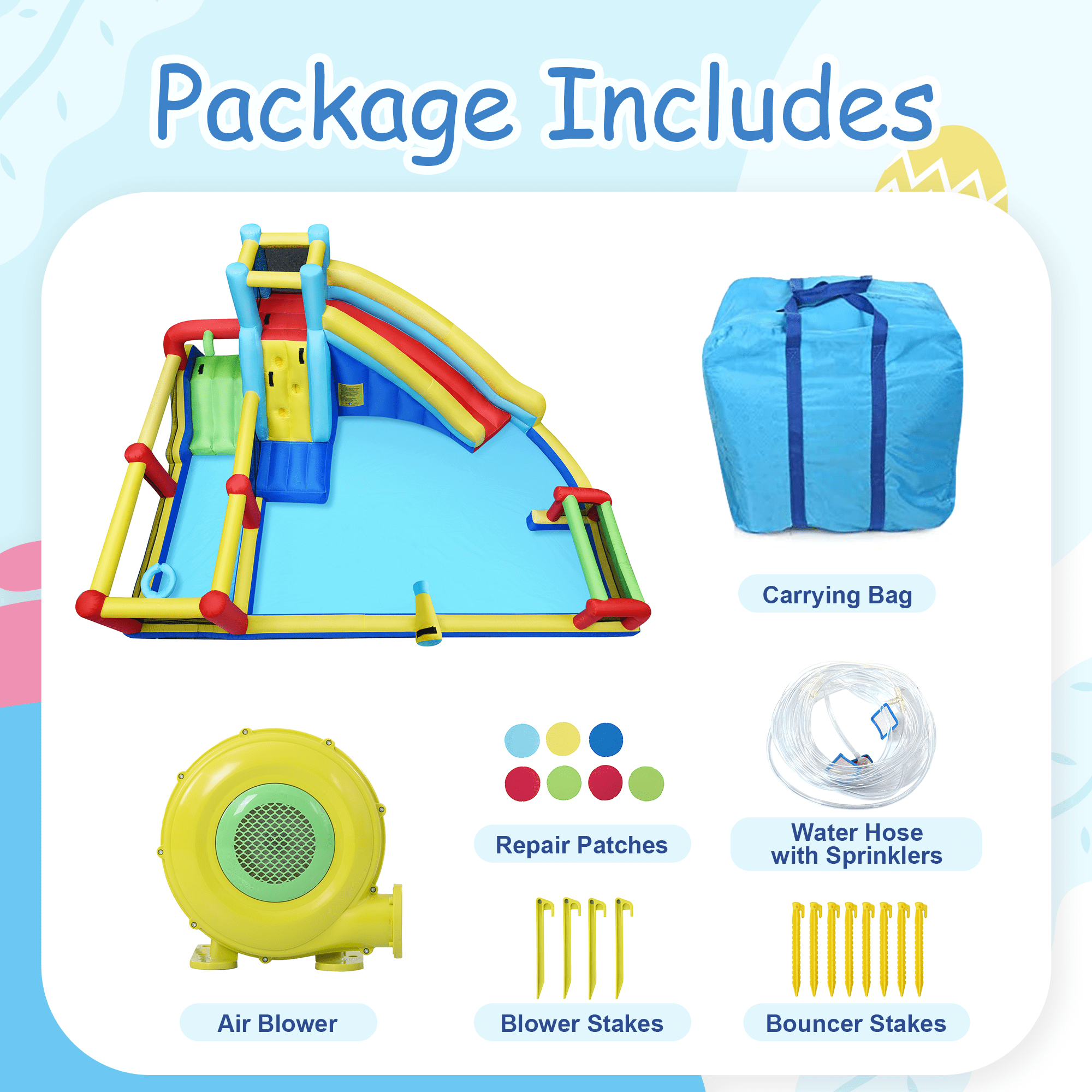 Track 7 Inflatable Water Park for Boys Girls,W/Pool,Water Cannon,Basketball Rim,Soccer Goal,Oxford